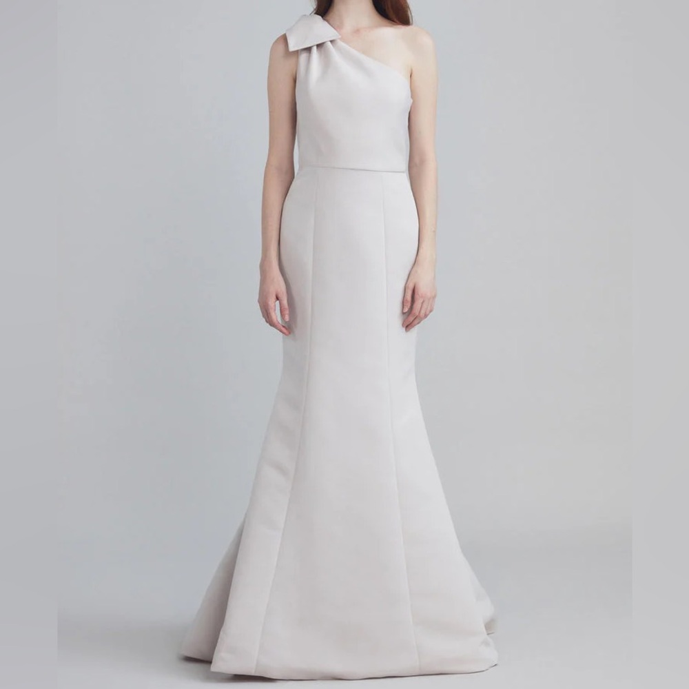 Amsale Sierra GB199 Champagne One-Shoulder Cream Gown Bridesmaid Dress Sz 12 NEW - Picture 5 of 16